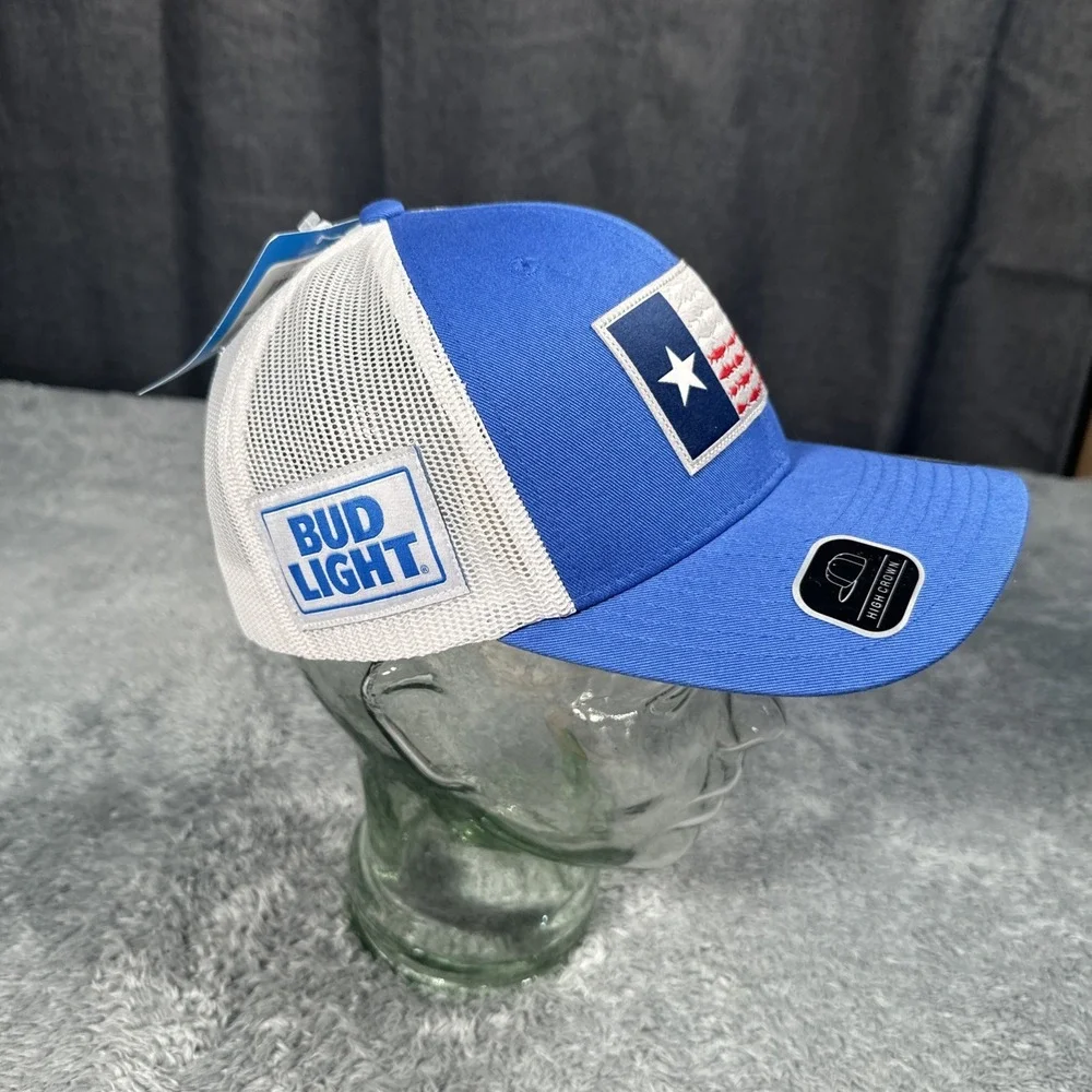 NWT Columbia PFG Hat Blue Mesh Adjustable Snapback Flexfit Budlight Texas Flag